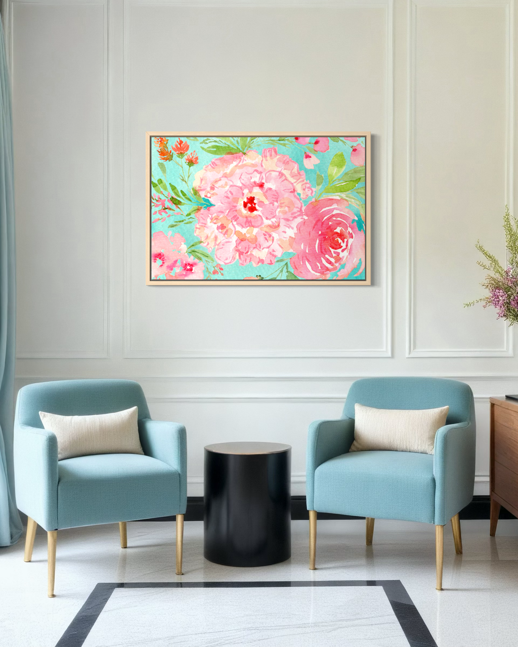Turquoise Bloomscape - Watercolor Art Print | Floral Collection