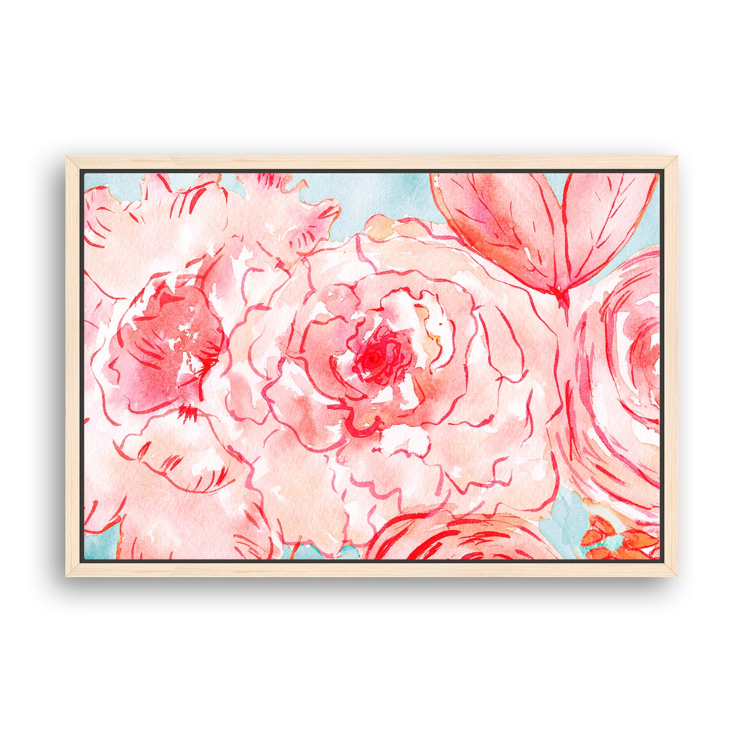 Coral Linework Blooms - Watercolor Art Print | Floral Collection